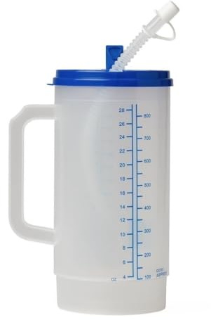 Sandhill Tools Graduated Lightweight Double Wall Insulated Drinking Water Tracking Hospital Carafe 28 oz Mug, Large Carry Handle With Flexible Straw - 1 Each