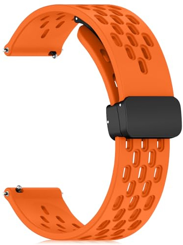 CeiBand Magnetische Silikon Armband für 22mm 20mm, Herren Damen Uhrenarmband mit Magnetische Schnalle, Wasserdichtes Sport Ersatz Ersatzarmband - (22 mm, Orange)