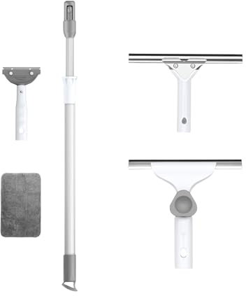 Nettoyeur De Raclette Vite avec Télescopique Manche,Angle réglable raclette 25cm,Spatule de Nettoyage 10cm,Nettoyeur Vitre pour Vitres Fenêtre Hautes Intérieur (150cm)