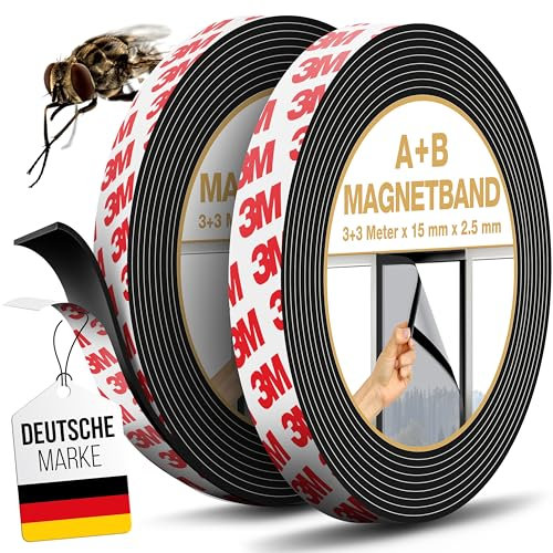 MYMIND Nastro magnetico A+B autoadesivo [extra forte] per zanzariera e tende con adesivo 3M – Nastro magnetico molto forte per la massima aderenza – Nastro magnetico 3 x 3 metri
