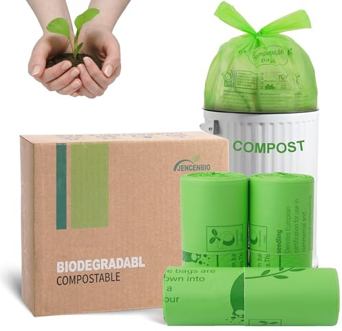 JENCENBIO Müllbeutel mit Kompostgriff, 20 l, extra dick, 20 Mikron, Abfallbeutel für Küche, Bad, Büro, US BPI ASTM D6400 und Europa OK Compost Home zertifiziert