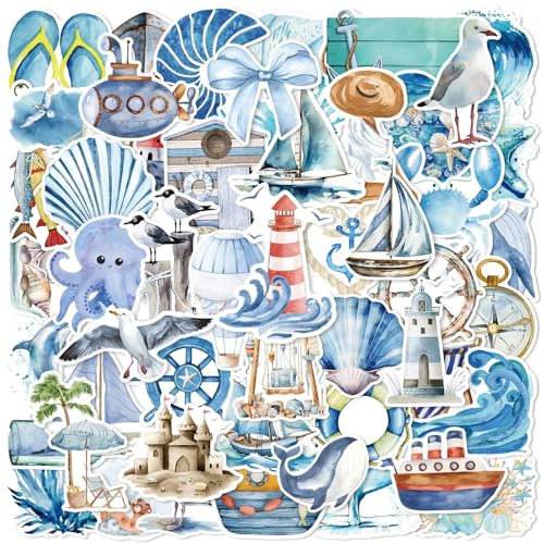 Meerestiere Aufkleber für Laptop(50PCS),Geschenk für Kinder Jugendliche Erwachsene Jungen,Blue Ocean Wasserdicht Vinyl Aufkleber Stickers für Auto,Motorräder Fahrrad Gepäck Scrapbook,Skateboard