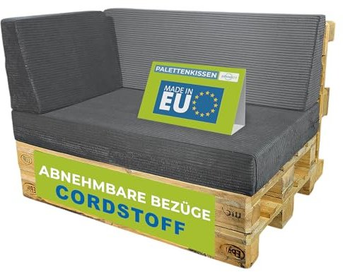 Pillows24 Palettenkissen 3er Set aus Cord, Abnehmbarer Bezug