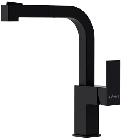 APPASO Grifo de cocina extensible, giratorio 360°, 2 tipos de chorro, grifo de fregadero con alta presión, color negro mate