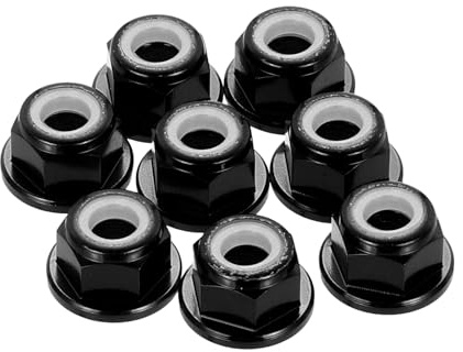 sourcing map 8 Pcs M4 Pitch 0.7mm Aluminum Alloy Lock Nuts Flanged Hex Nuts Nylon Locking Serrated for RC Drone Quadcopter Motor Prop Adapter FPV Parts Fasteners, Black