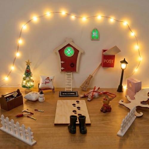 60 PCS Wichtel Zubehör Weihnachten mit Licht, Wichtel Baustelle, Wichteltür Set Weihnachten Komplett (mit Baustelle), Wichtelset, DIY-Dekoration für Wichteltür