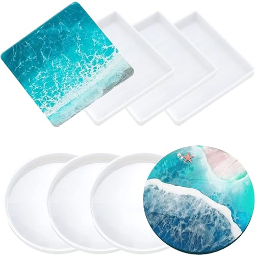 Untersetzer Silikonform Set, Epoxidharz Formen, Harz Untersetzer Formen, Silikonformen Gießformen, Epoxidharz Formen Runde Epoxidharz Formen, für diy,Wiederverwendbar (8 Stück)