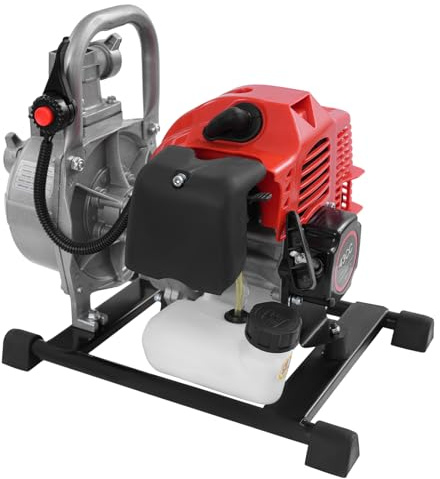 Benzin-Wasserpumpe, 2-Takt Motor 43cc 1.25KW (1.7PS), 30m Förderhöhe, max. Fördermenge 10000 l/h, Wasserpumpe Gartenpumpe, Benzin Pumpe, für Bewässerung & Drainage