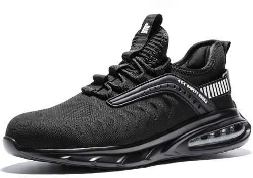 Furuian Steel Toe Shoes for Men Women Lightweight Cushion Sneakers Slip Resistant Safety Work Shoes Indestructible Sneakers Black