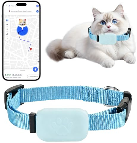 Cat Tracker blue, Waterproof Logger GPS Collar for Pets, GPS Tracker Collar for Small Cats,Pet Recorder for Cats with No Monthly Fees, Portable Anti Lost for Apple Find (iOS Only) Adjust 28-39cm