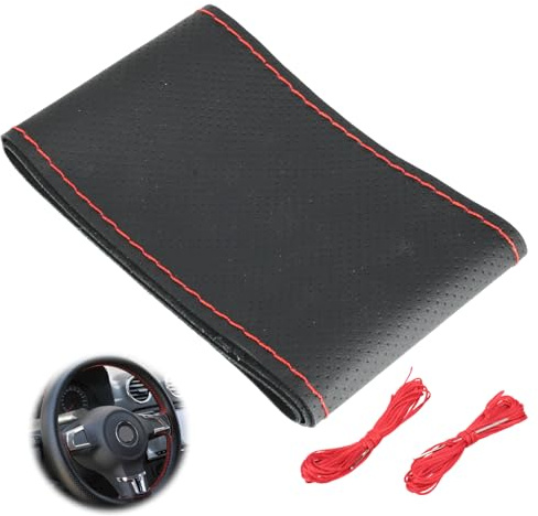 leruiyezs Couvre Volant À Coudre,Rouge,Respirant Antidérapant en Cuir Microfibre Doux Housse Volant Voiture Universelle,pour pour Volants Ø 37-39cm,avec Aiguille Et Fil,Couvre Volant Voiture