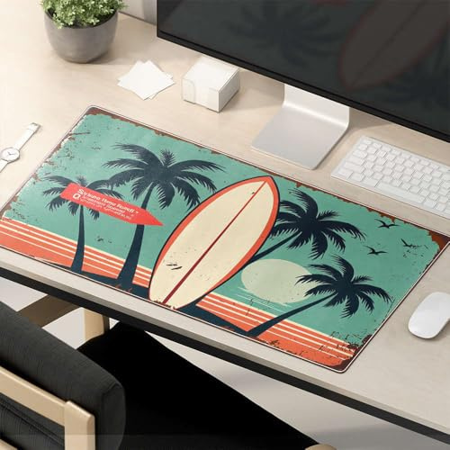 OGBD Alfombrilla para mouse divertida tabla de surf en la playa tropical con palmeras, alfombrilla de mouse para mouse, divertidos suministros de oficina