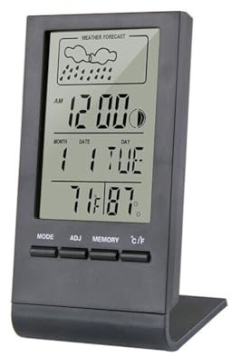 Violiica Termómetro digital LCD higrómetro con monitor de temperatura y humedad, reloj de estación meteorológica interior para el hogar, jardín, invernadero, habitación de bebé, oficina, cocina con