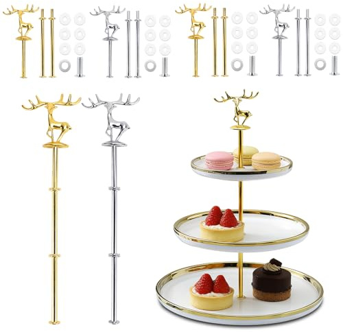 ELNLE 3 Stufige Etageren Stangen Set, 6 Stück Stangen für Etageren Bausatz 2 Bis 3 Etagerenstangen Etagerenhalter Etagere für Mittellochausstech Tortenständer Buffet Torten Halter Snackteller