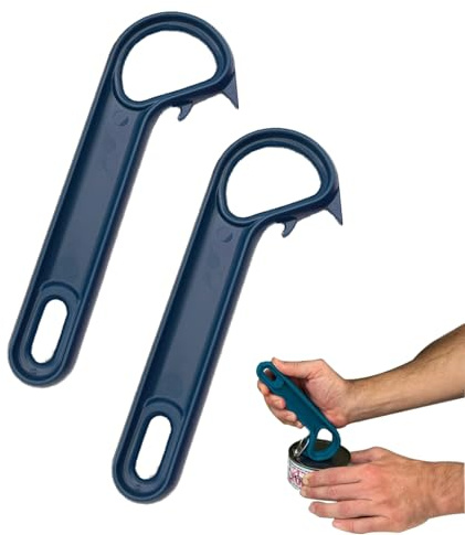 Zugring Abrelatas - 2 abrelatas en forma de J con lengüeta de anillo, abrelatas manual para personas mayores, abrebotellas ergonómico con lengüeta, abrebotellas antideslizante para comida de gatos