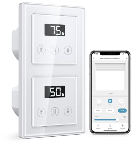 Allevoi 2-vägs rullgardinsswitch, smart, WLAN persiennbrytare med procentuell styrning, kompatibel med Alexa/Google Home, kräver noll ledare
