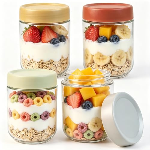 LIIGOU 500ml Overnight Oats Jars with Airtight Lids | Leakproof Glass Meal Prep Containers for Yogurt, Salad & Breakfast, Food Storage Jars for Fridge & Kitchen