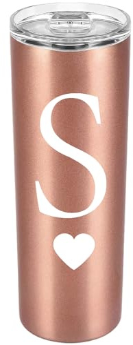 landskykit Letter S Initial Monogram Gifts for Women Men 20oz Rose Gold Stainless Steel Skinny Tumbler Car Mug Drink Cup Personalized Birthday Wedding Proposal Graduation Present (S)