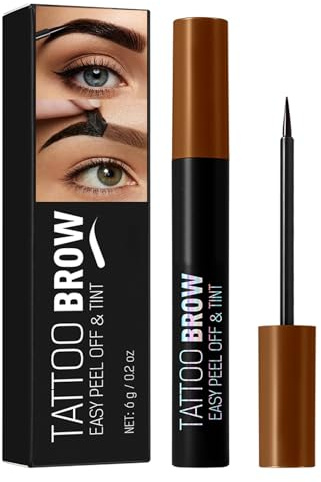 Peel Off Eyebrow Tint Dark Brown, Long Lasting Tattoo Brow Gel, Waterproof Eye Brow Dye with Fine Brush, Smudge Proof Eyebrow Tattoo Peel Off Makeup for Sparse Brows, 6g (#Dark Brown)