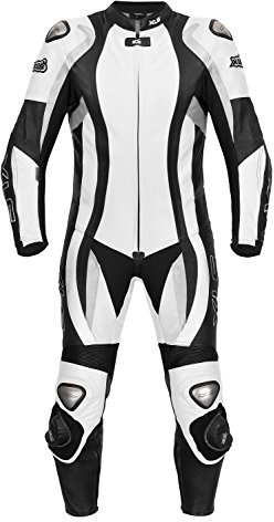 XLS Lederkombi, einteilige Motorradkombi, Herren Einteiler, Echtleder, Schwarz Weiß als Langgröße (118)