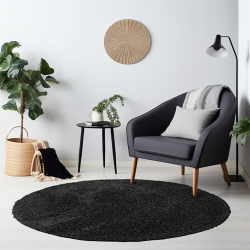 HomebyHome Shaggy Hochflor Teppich, 80 cm Rund, Anthrazit, weich, flauschig, modern, einfarbig, Für Eingangsbereich oder kleine Nischen, für Wohnzimmer Schlafzimmer Flur