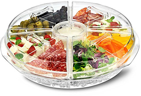 bar@drinkstuff On Ice 8 Section Appetiser Tray - Ice Chilled Sharing Platter with Dip Cup and Lids for Fresh Snacks