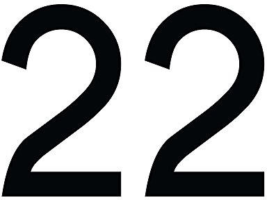 Zahl 22 in schwarz, 30 cm großer Sticker aus selbstklebender Klebefolie zum aufkleben, wetterfeste Klebezahl