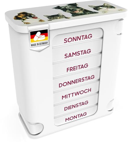 Kerpers® Tablettenbox 7 Tage | MADE IN GERMANY | Pillendose mit je 4 Fächer - morgens mittags abends nachts | Medikamentenbox zur Aufbewahrung von Medikamenten (1 Stück Tierisch)