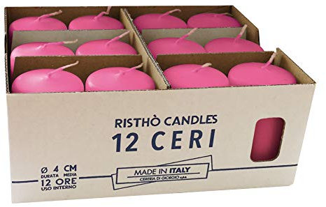 Set da 12 Ceri- Colore Fucsia - Linea Risthò - diametro 4 cm altezza 7 cm - Durata 12 ore - Cereria di Giorgio
