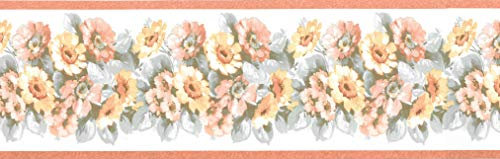 Dundee Deco BD6175 Tapeten Bordüre – Floral Fire Orange Grün Gelb Blumen auf Rebe Tapetenbordüre Retro Design 4,57 m x 8,89 cm