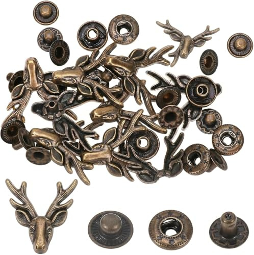 10 Stück Hirschkopf Druckknöpfe Metall Druckknöpfe zum Annähen Knopf Antik Beschläge Verschluss Knopf mit Basis für Lederhandwerk DIY Jacke (Bronze)