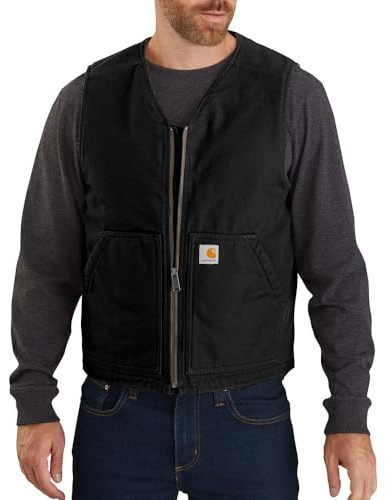 Carhartt Men's Washed Duck Mock-Neck Vest, Black, X-Large