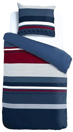 Traumschlaf Seersucker Bettwäsche aus 100% Baumwolle - ideal für den Sommer - luftig, bügelfrei mit maritimen Streifen in Navy - 155x220 cm + 80x80 cm