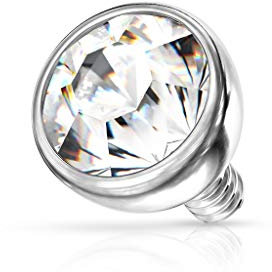 Paula & Fritz® Aufsatz-Dermal Anchor 4 mm Kristall klar 316L Chirurgenstahl 1,6 mm Gewinde Haut-Anker Skin Diver Implantat Kugel