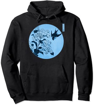Famous Vintage Japanese Woodblock Art: Hydrangea and Swallow Pullover Hoodie