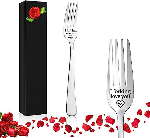 Yueshop Stainless Steel Engraved Fork, Personalized Letter Dinner Fork-I Forking Love You, Unique Carving Fork Best Gifts for Christmas Valentine's Day (HG03301-01)