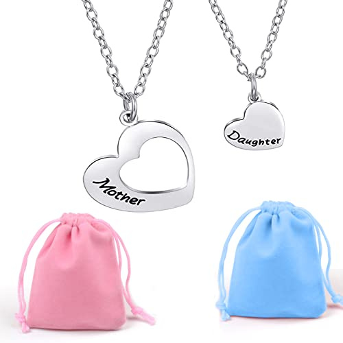 Floatdream Mutter Tochter Halsketten, Cut-Out Herz Mutter Kind Set, Passende Herz Halskette Anhänger, für Frauen Schmuck 45cm Kette, Geschenk für Mama Tochter Ehefrau