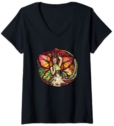 Womens Beech Tree Fairy Art Nature Lovers European Beech V-Neck T-Shirt