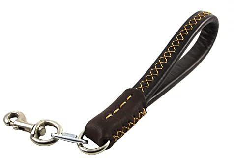 DONGKER Kurzführer Hund, 35 cm Kurze Hundeleine, Klassische Hunde Lederleine mit 360° Drehbar Karabiner, 2 cm Breite