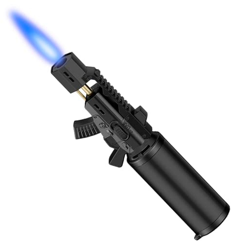 JETPRO Taschenfeuerzeug Einhandbedienung Küche Kochbrenner mit einstellbarer Flamme (Butangas nicht enthalten) (Schwarz)