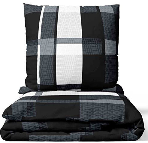 Leonado Vicenti Bettwäsche 135x200 4teilig Grau Schwarz Karo Bettbezug Kissenbezug Schlafzimmer Set Knitterfrei