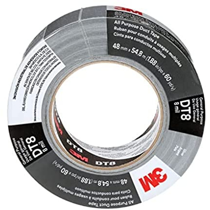 3M Ruban toilé tout usage DT8, Argent, 48 mm x 23 m, 0.2 mm, emballé individuellement, Paquet de 3