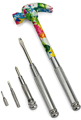 ENKAY - 6 in 1 Floral Hammer and Screwdriver, Multifunction Claw Hammer Tool with Flower Print (Pattern 1)