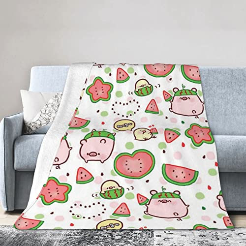 Boceoey Decke Sofa Kuscheldecke Flauschig 150x200 cm - Weich Warme Fleecedecke für Bett Couch - Wohndecke als Couchdecke Bettüberwurf Tagesdecke Campingdecke Wassermelone Schwein