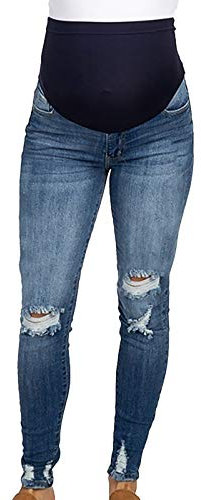 Mammajeans för kvinnor, skinny jeans för gravida kvinnor, graviditetsjeans, långa mammabyxor, jeans, byxor, slitna jeans, maternity jeans, denim leggings för graviditet, mammajeans, jeans, blå, XL