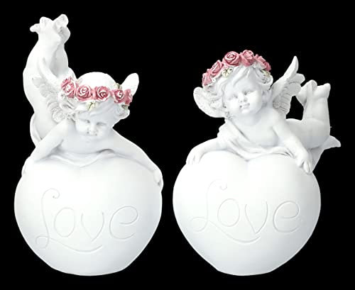 Engel Figuren 2er Set - Putten mit Love Herz für eine himmlische Atmosphäre | Cherub 13,5 cm