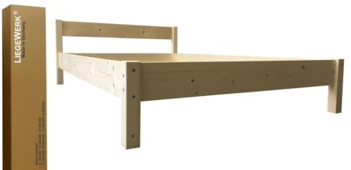 LIEGEWERK Bett mit Kopfteil 200 x 200cm Massivholzbett Holzbett Holz massiv Bettgestell H67-37 (200x200 cm)