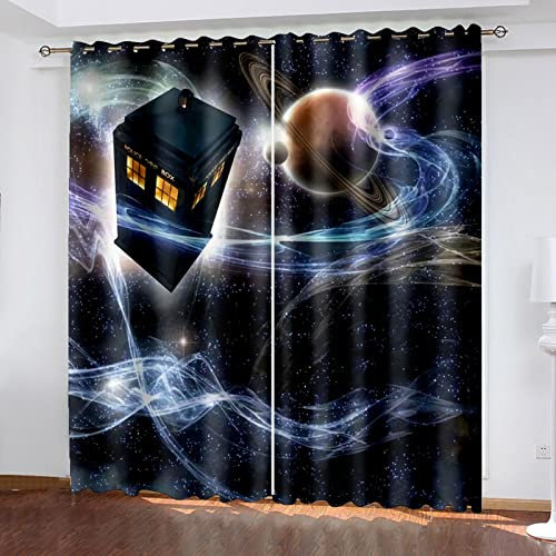 Blickdichte Vorhänge Mit Motiv 3D Sci-Fi Stern Telefonzelle Kinder Gardinen Blickdicht Ösen Gardine Thermo 264x214 Cm Schlafzimmer Kinderzimmer Vorhänge Dekoratives Muster, Verdunklungsvorhänge