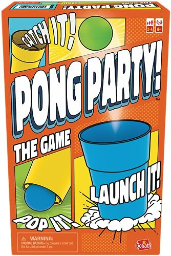 Pong Party - Jeu d'Ambiance à Jouer en Famille ou entre Amis - A Partir de 8 Ans - 50 Défis à Relever Seul ou en Equipe - Jeu d'Adresse avec Balles de Ping Pong - De 2 à 4 Joueurs