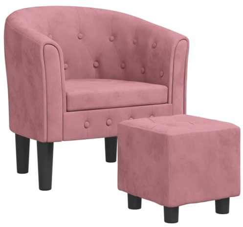 vidaXL Clubsessel, Sessel mit gepolstertem Sitz Armlehnen, Cocktailsessel mit Fußhocker, Loungesessel Relaxsessel Polstersessel, Rosa Samt